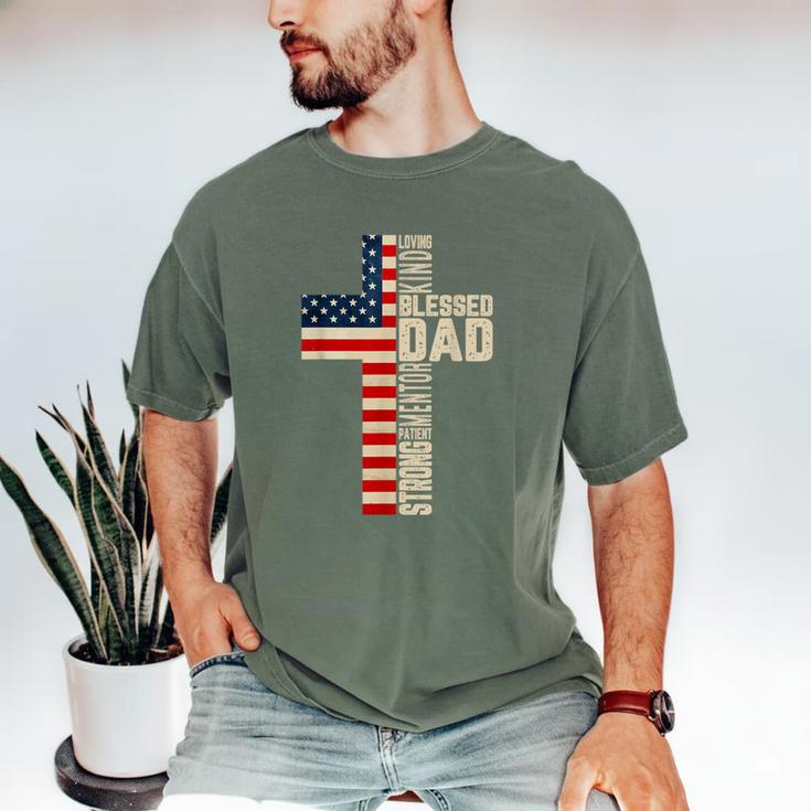 Blessed Dad Christian From Daughter Son Jesus Patriotic Men's Comfort Colors T-Shirt
