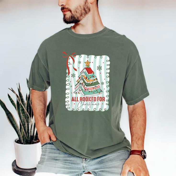 All Booked For Christmas Book Xmas Tree Coquette Bow Lights Men's Comfort Colors T-Shirt