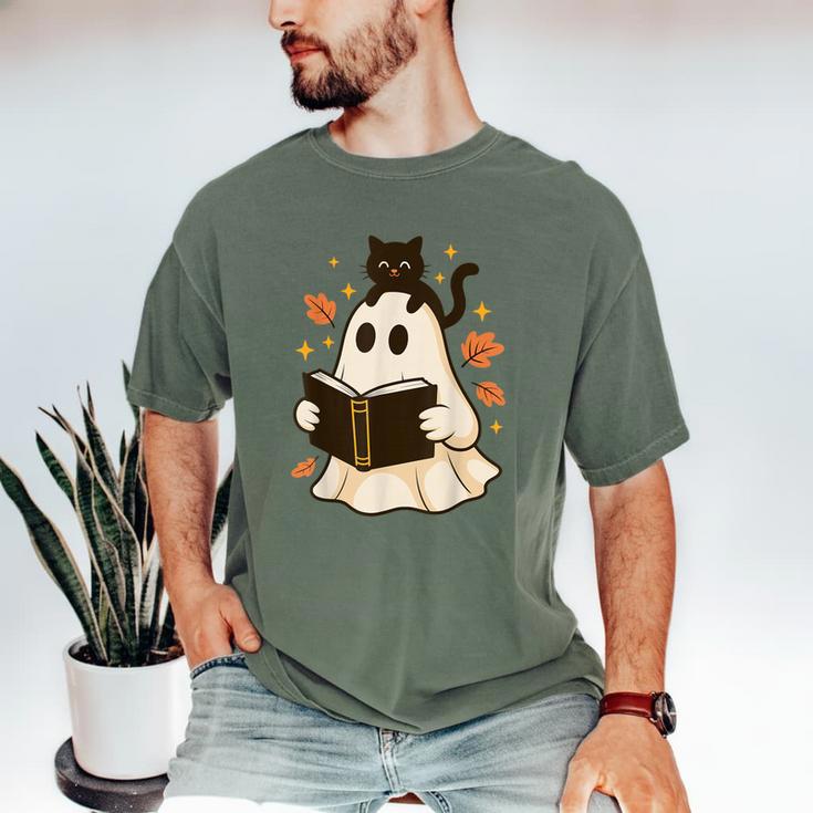 Books Ghost Reading Book Halloween Library Cat Fall Men's Comfort Colors T-Shirt
