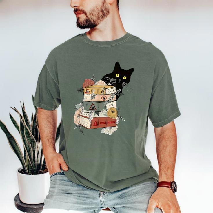 Cat And Books Flowers Reading Club Cat Lover Bookworm Men's Comfort Colors T-Shirt