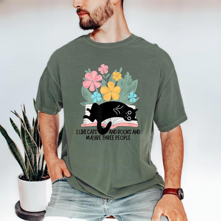 Cat Meme I Like Cats And Books And Maybe Three People Men's Comfort Colors T-Shirt