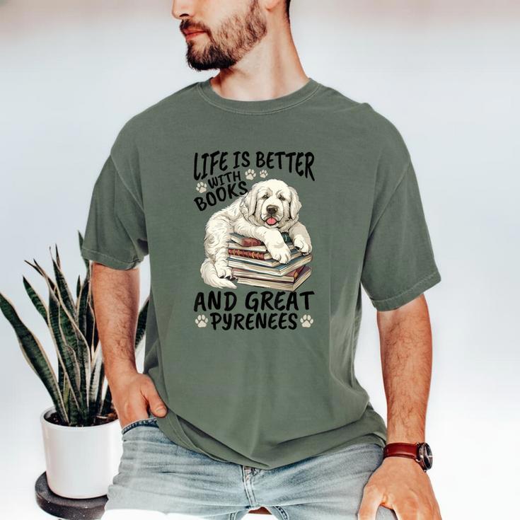 Great Pyrenees Dog Breed Life Is Better With Books And Great Men's Comfort Colors T-Shirt