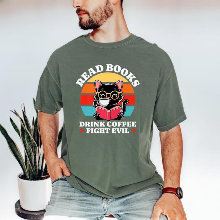 Read Books Drink Coffee Fight Evil Cat Premium Men's Comfort Colors T-Shirt