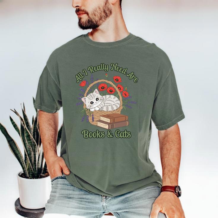 All I Really Need Are Books And Cats Book Lover Tee Men's Comfort Colors T-Shirt