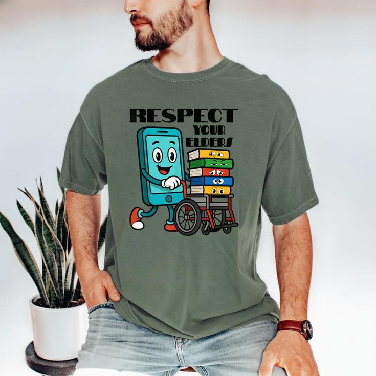 Respect Elders Cellphone Pushing Books In a Wheelchair Men's Comfort Colors T-Shirt