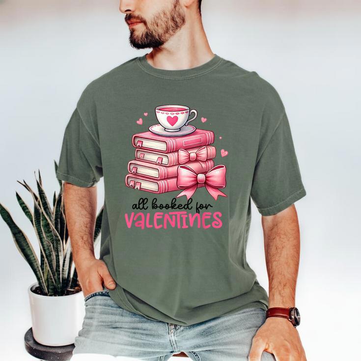 Retro Groovy Valentine Men Women Kid Tees By Emily All Booked For Valentines Book Reading Bookworm Nerdy Men's Comfort Colors T-Shirt