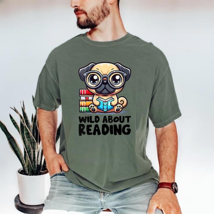 Wild About Reading Book Lover Pug Dog Men's Comfort Colors T-Shirt