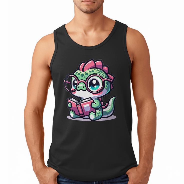 Adorable Book Lover Basilisk With Reading Glasses Cute Men Tank Top