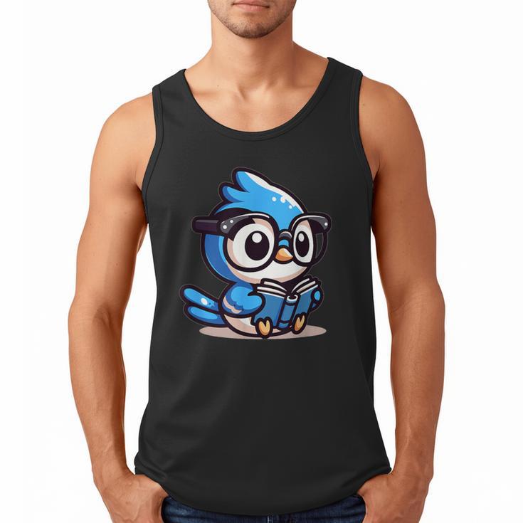 Adorable Book Lover Blue Jay With Reading Glasses Cute Men Tank Top
