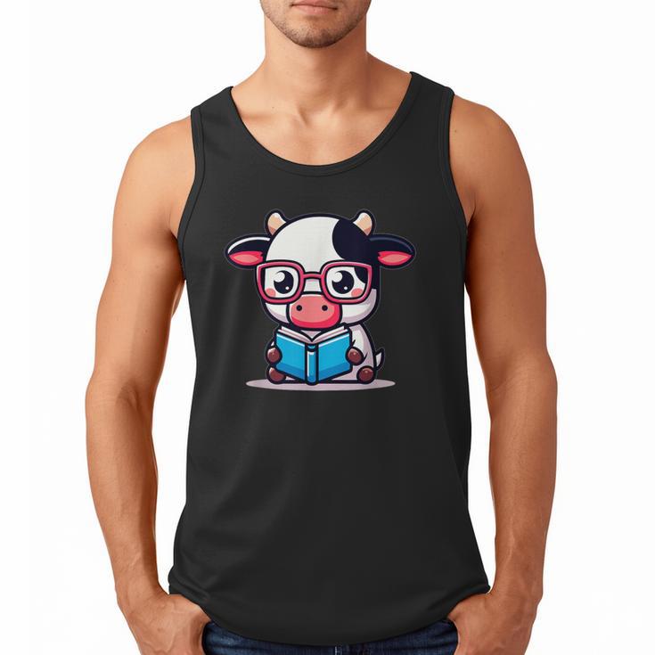 Adorable Book Lover Cow With Reading Glasses Cute Men Tank Top