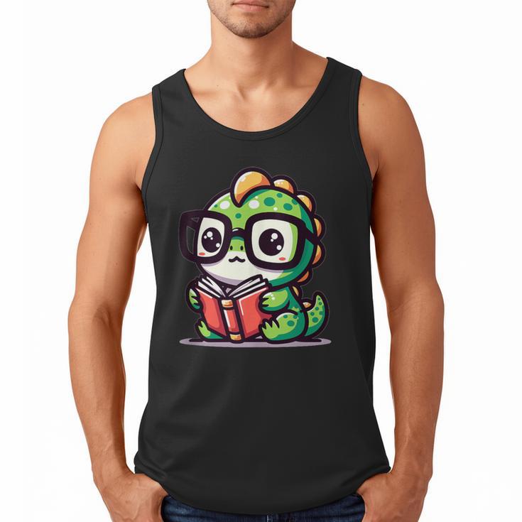 Adorable Book Lover Iguana With Reading Glasses Cute Men Tank Top