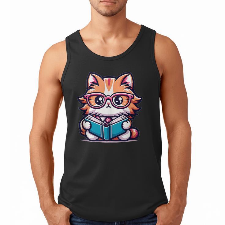 Adorable Book Lover Maine Coon Cat With Reading Glasses Cute Men Tank Top