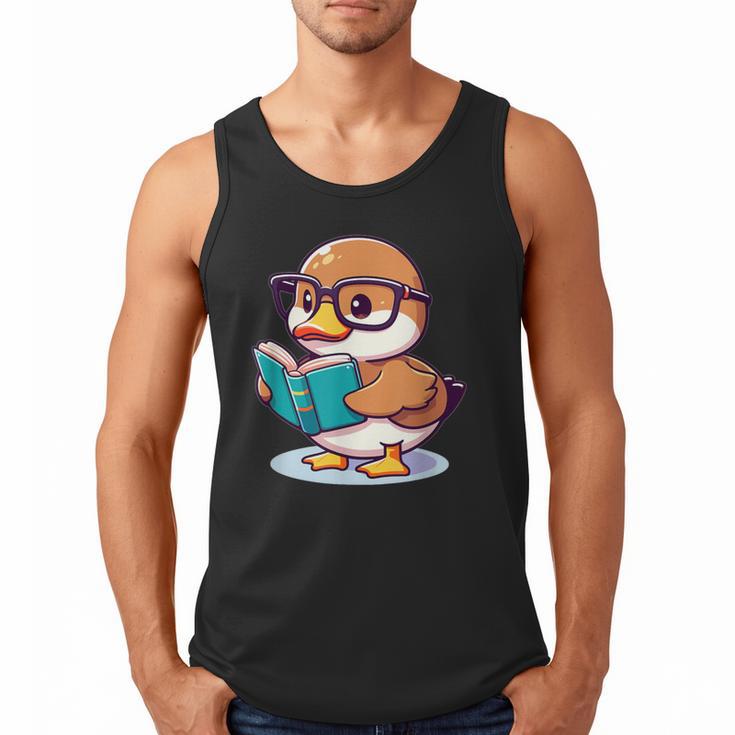 Adorable Book Lover Mallard Duck With Reading Glasses Cute Men Tank Top