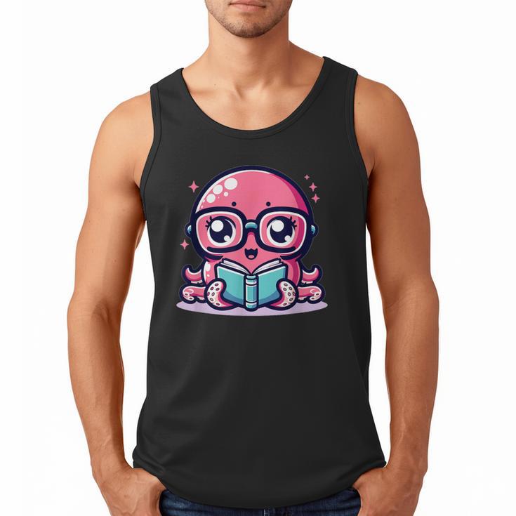 Adorable Book Lover Octopus With Reading Glasses Cute Men Tank Top