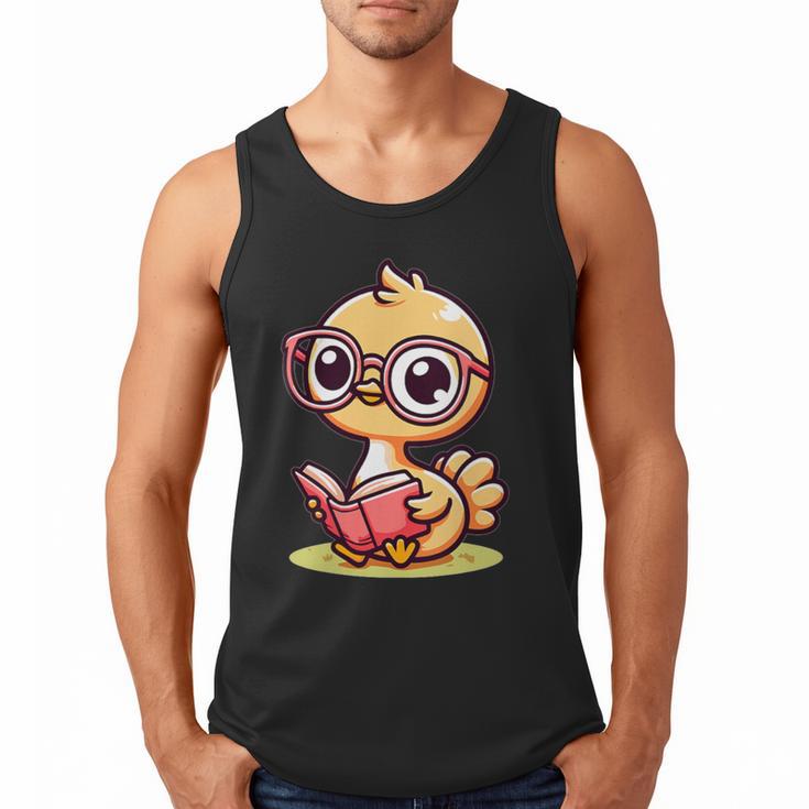 Adorable Book Lover Ostrich With Reading Glasses Cute Men Tank Top