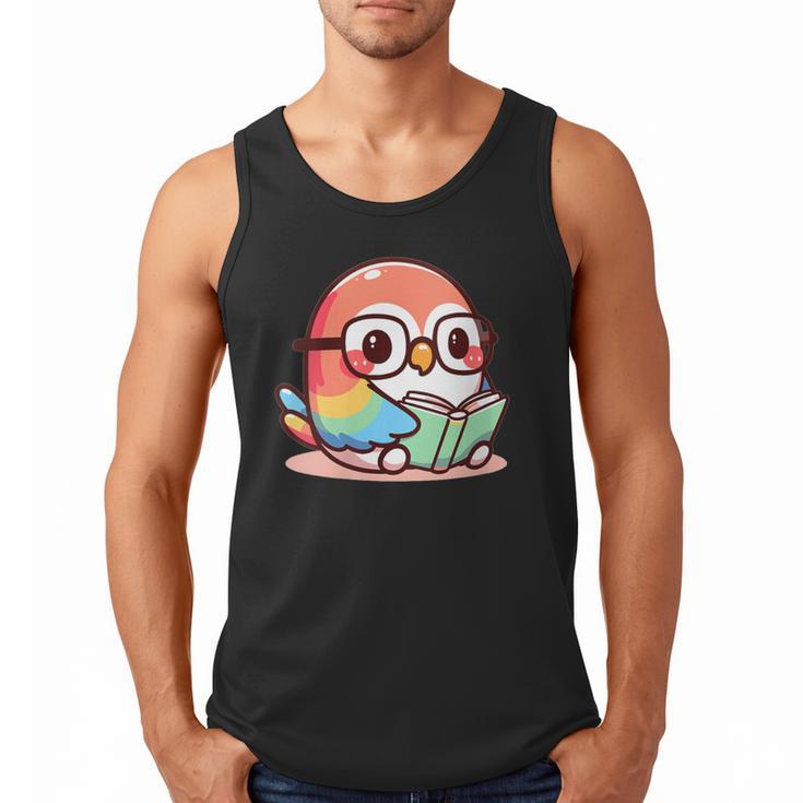 Adorable Book Lover Parrot With Reading Glasses Cute Men Tank Top