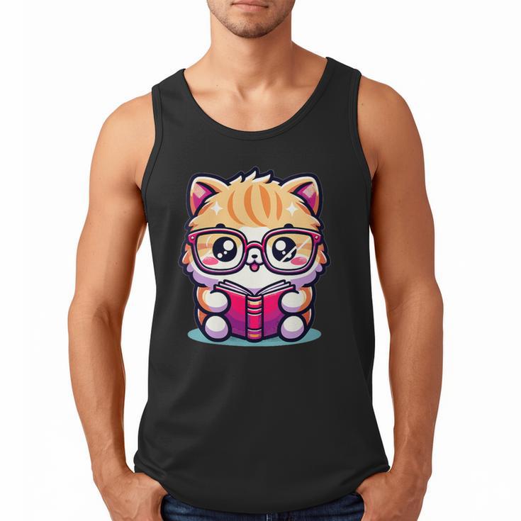 Adorable Book Lover Persian Cat With Reading Glasses Cute Men Tank Top