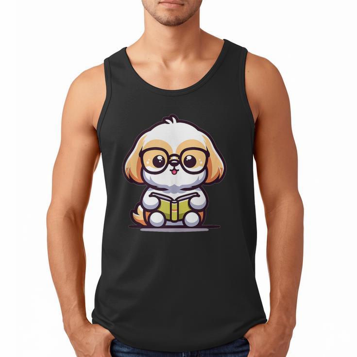 Adorable Book Lover Shih Tzu With Reading Glasses Cute Men Tank Top