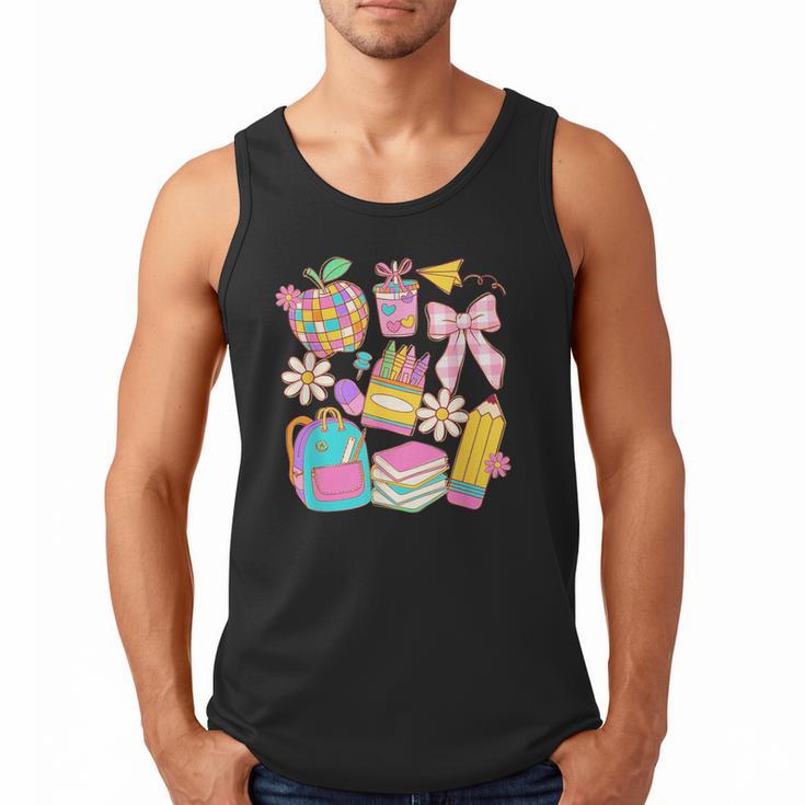 Apple Disco Pencil Books Bow Teacher Student Back To School Men Tank Top