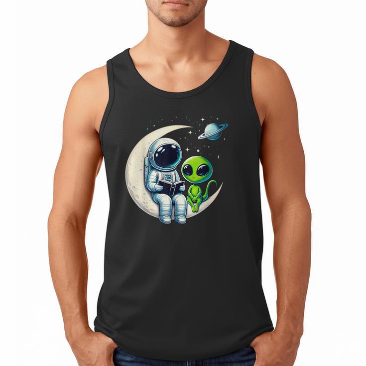 Astronaut Reading Book To Alien Shirt Moon Space Lover Kids Men Tank Top