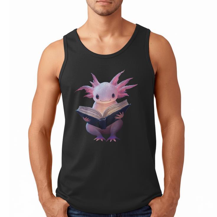 Axolotl Bookworm Reading Book Kawaii Graphic Men Tank Top