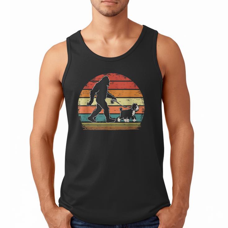 Bigfoot Walking a Dog Bernedoodle Dog Dad Men Tank Top
