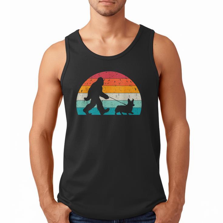 Bigfoot Walking a Dog Corgi Lovers Dog Dad Men Tank Top