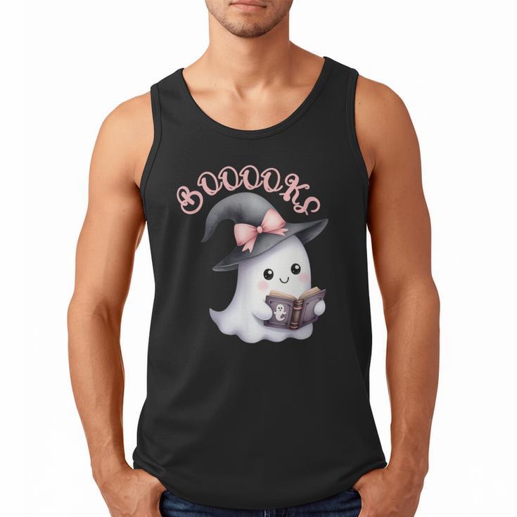 Boo Ghost Books Coquette Bow Halloween Women School Teacher Men Tank Top