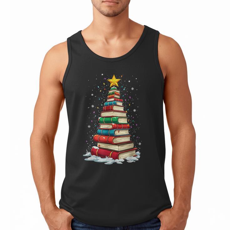 Book Christmas Tree Book Lover Teacher Librarian Men Tank Top