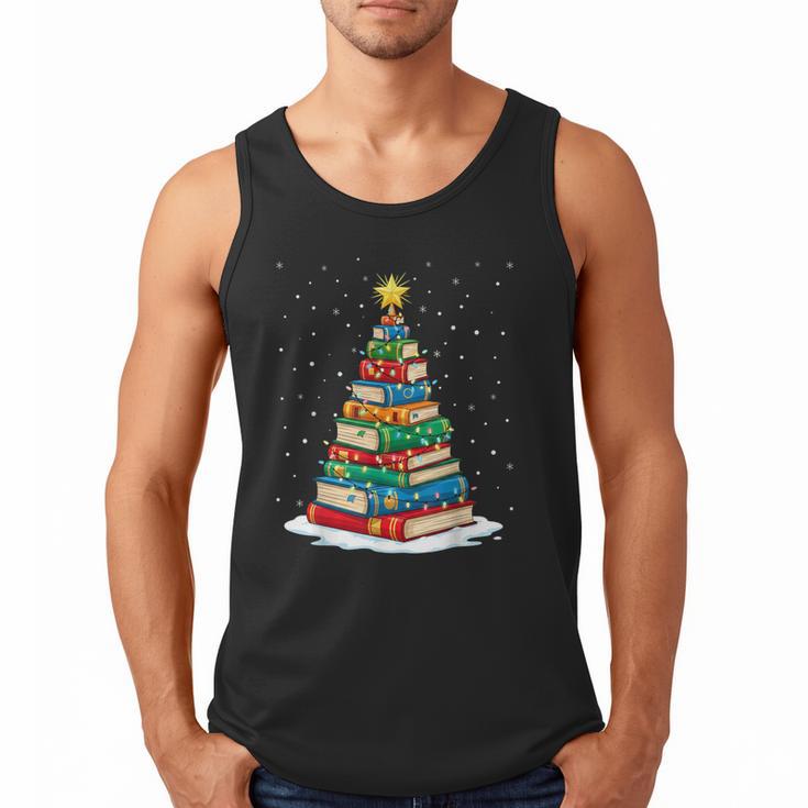 Book Christmas Tree Xmas Lights Book Lover Teacher Librarian Men Tank Top