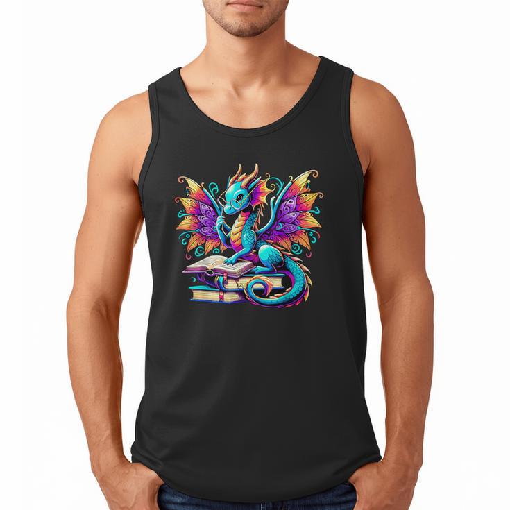 Book Dragon Reading Men Tank Top
