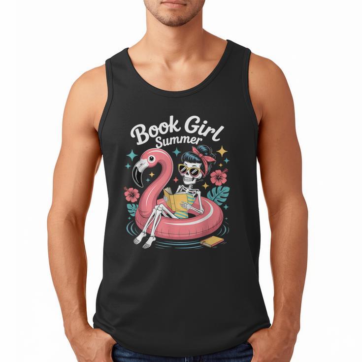 Book Girl Summer Skeleton Reading Books Lovers Beach Men Tank Top