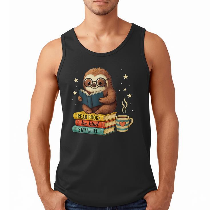 Book Lover Sloth Reading Bookish Library Read Books Be Kind Men Tank Top
