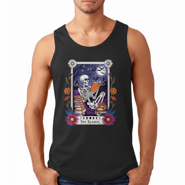 Book Lover Tarot Card The Reader Mystic Skeleton Men Tank Top