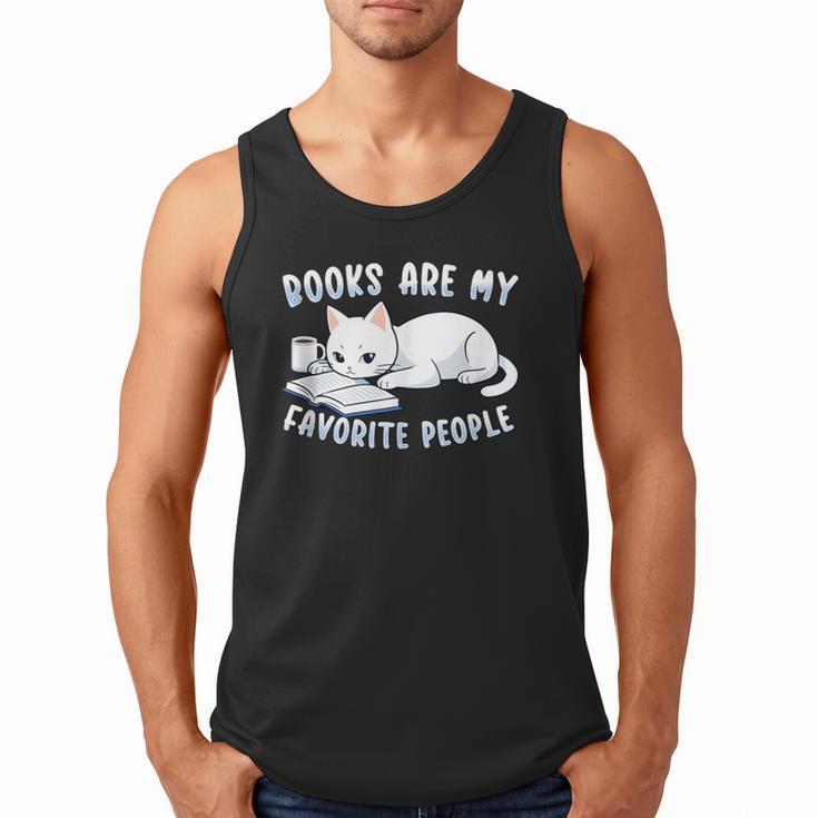 Books Are My Favorite People Cat With Coffee Mug Book Lovers Men Tank Top