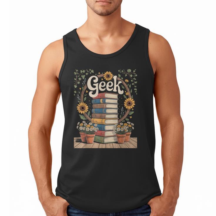 Books Geek Sunflower Floral Cute Vintage Books Reader Lover Men Tank Top