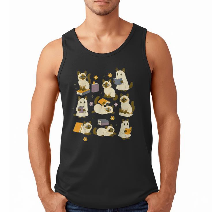Books Lover Bookish Ghost Himalayan Cat Reading Halloween Men Tank Top