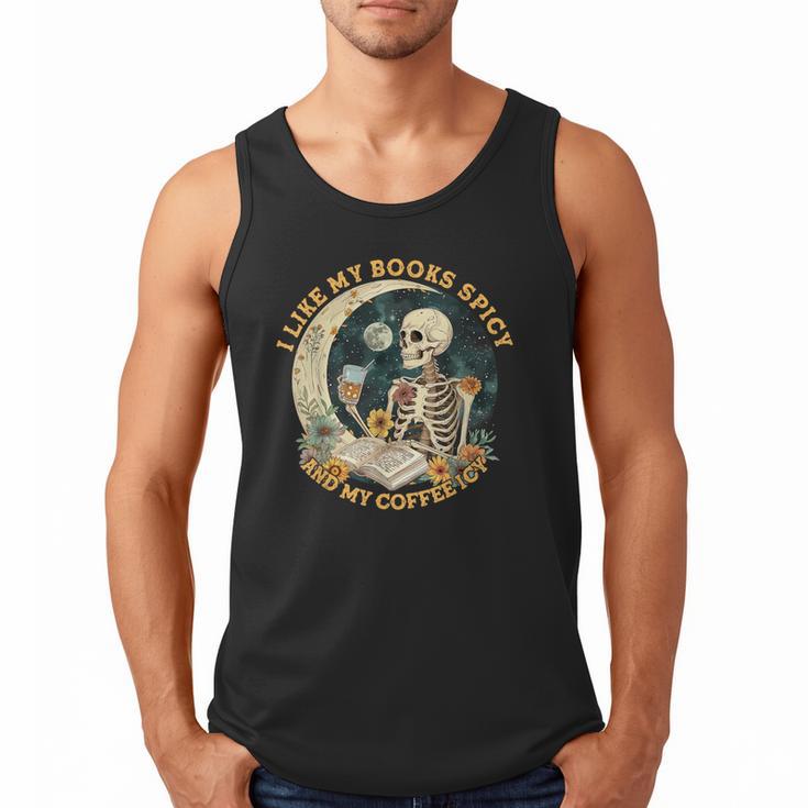 I Like My Books Spicy & My Coffee Icy Skeleton Read Book Men Tank Top
