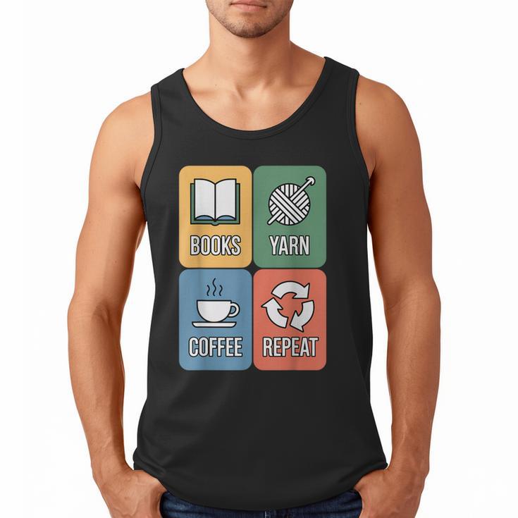 Books Yarn Coffee Repeat Crocheting Men Tank Top