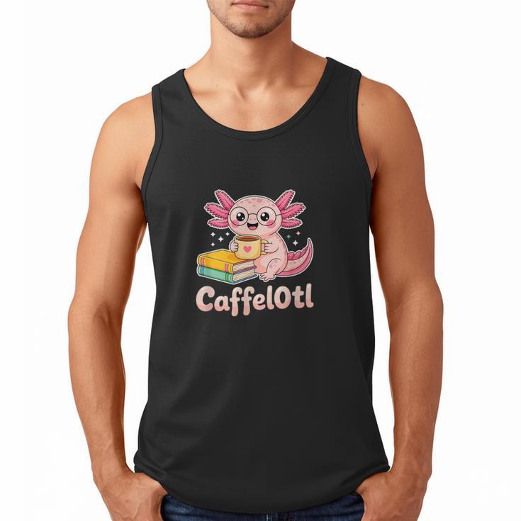 Caffelotl Cute Axolotl Pun Coffee Book Lover Kawaii Humor Men Tank Top