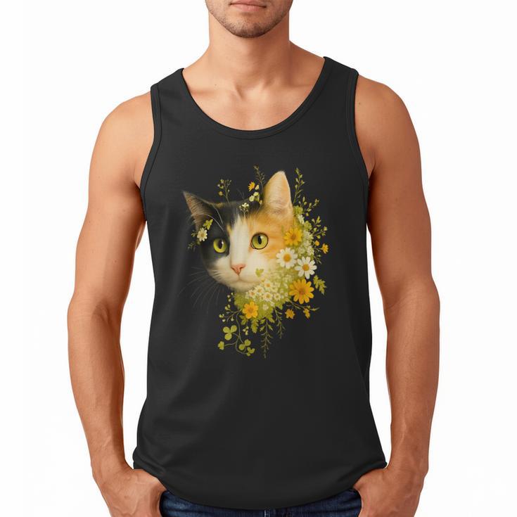 Calico Cat With Flowers For Mom Dad Women Men Kids Botanical Men Tank Top