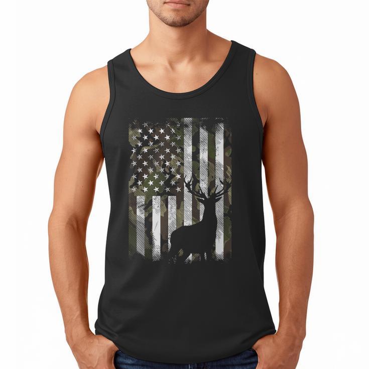 Camo US Flag Deer Elk Buck Camoflage Hunting Hunter Dad Short Sleeve Men Tank Top