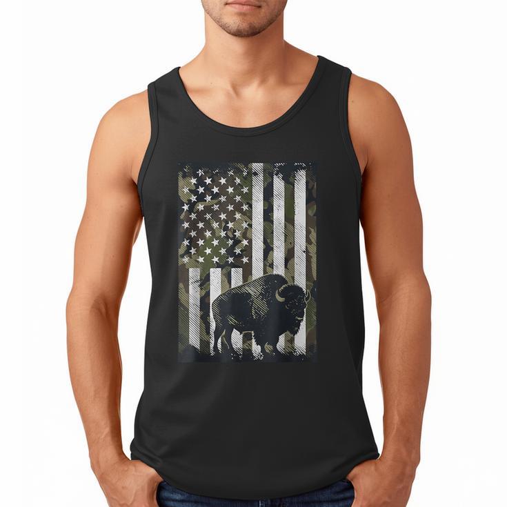 Camo USA Flag Bison Camouflage Hunting Wildlife Hunter Dad Men Tank Top