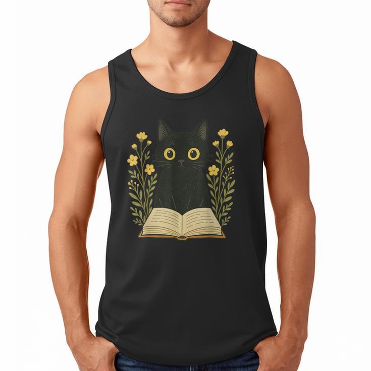Cat Reading Book Flowers Men Tank Top