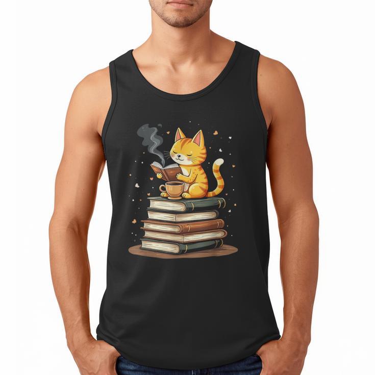 Cat Reading Books Men Tank Top
