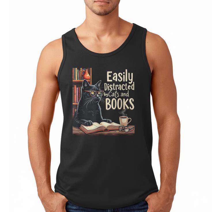 Cats And Books Book & Cat Lover Easily Distracted By Men Tank Top
