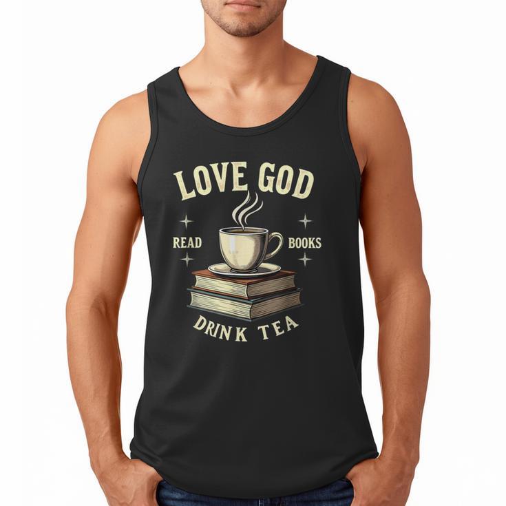 Christian Bookworm Love God Read Books Drink Tea Men Tank Top