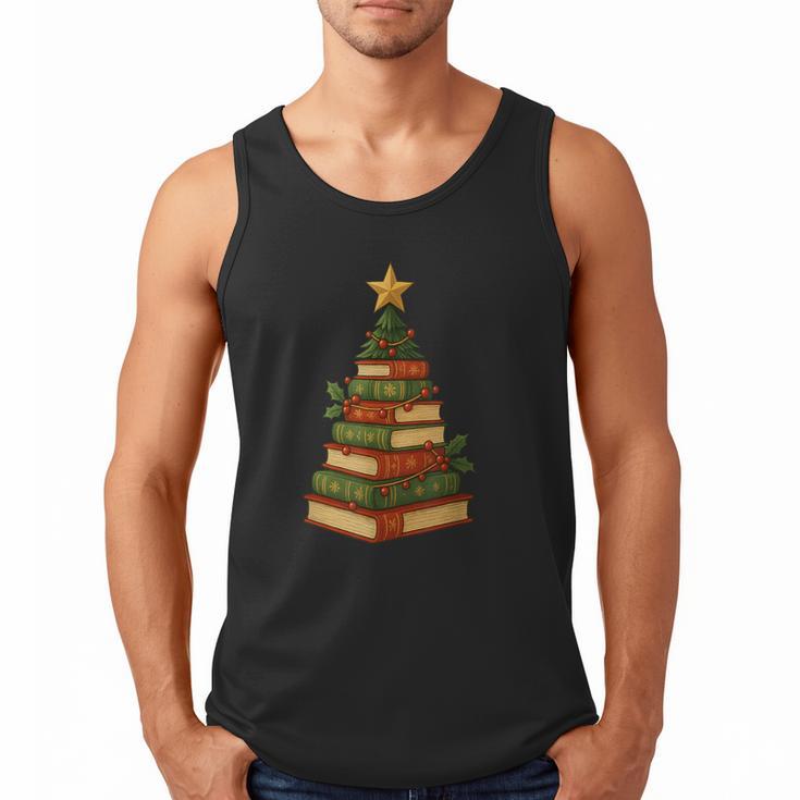 Christmas Book Tree Bookshelf Holiday For Readers Librarians Men Tank Top