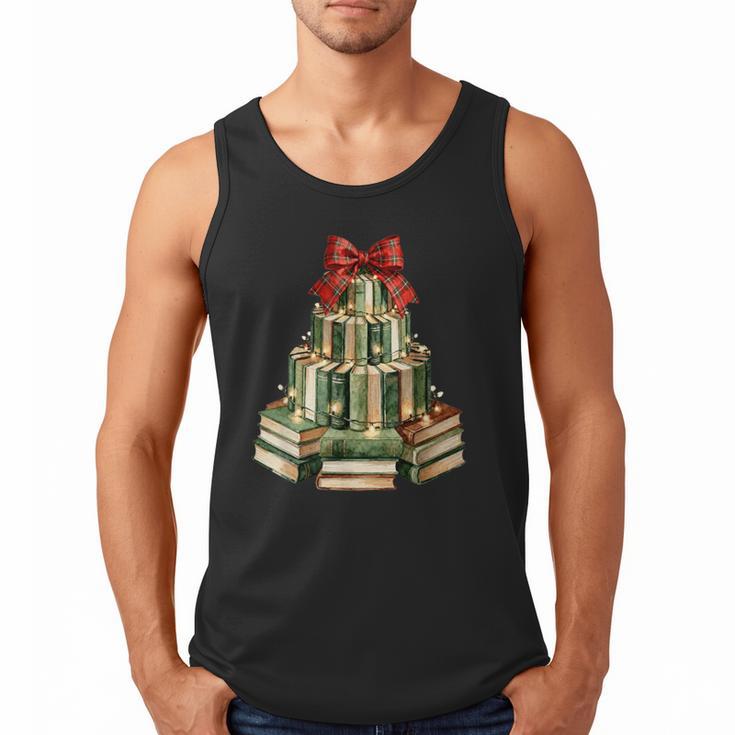 Christmas Book Tree Coquette Bow Xmas Reading Librarian Girl Men Tank Top
