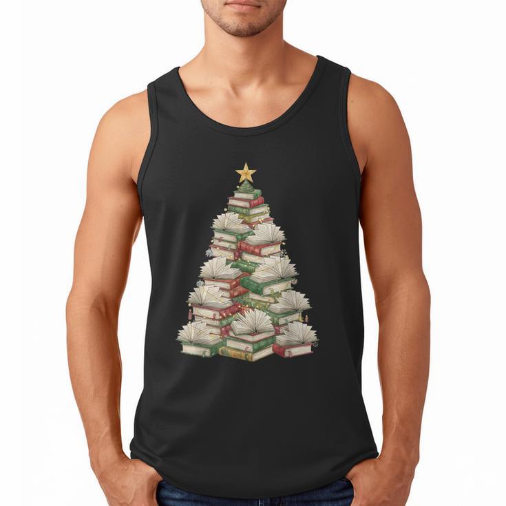 Christmas Book Tree Teacher Book Lover Xmas Librarian Men Tank Top